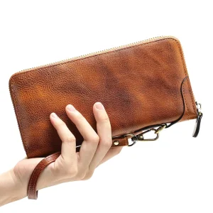RFID Blocking Wallet Large Capacity Checkbook Card Holder Money Bag Men’s Clutch Bag Purse Genuine Leather Men Wallet