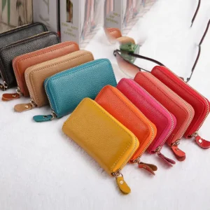 RFID Blocking Zipper Genuine Leather Short Wallets Large Capacity Coin Purses Multi functional Men’s Real Card Bag