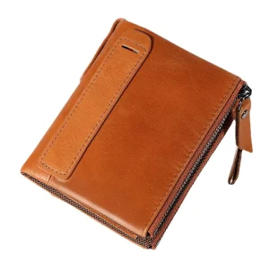 RFID Genuine Leather Short Bifold Wallet Money Clip Wallet for Men Slim Cardholder with ID Window