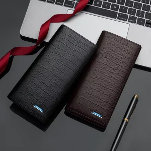 RFID Leather Multi Clip Retro Simple Ultra Thin Long Wallet for Men
