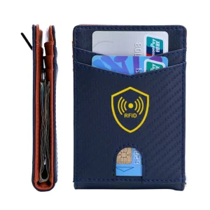RFID Men’s Slim Wallet with Money Clip Custom Carbon Fiber Leather Money Clip Wallet