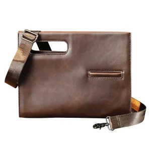 RFID Retro Messenger Bag PU Leather Business Casual Briefcase with Shoulder Strap Portable Office Laptop Bag