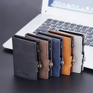 RFID Short Men Wallets Mini Card Holders Name Engraving Small Male Purses Simple Men’s Wallet Popup Card Bag
