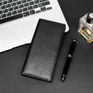 RFID Travel Black Buckle Zipper Coin Pocket Cowhide Long Leather Wallet Manufacturer for Men