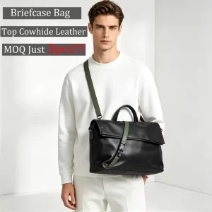 Ready Ship Luxury Genuine Leather Waterproof Laptop Messenger Crossbody Bag Zipper Closure High Quality Customizable Men’s