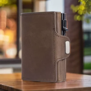 Real Cow Genuine Leather Men’s Wallet Slim RFID Smart Card Holder Pop up Male Purse with Money Bags for Credit Cards
