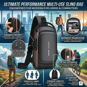 Rending Waterproof Anti Theft Men’s Sling Chest Bags with USB Multi function Travel Men’s Messenger Cross Body Bag for Men