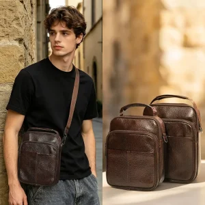 Retro Business Travel Men’s Handbags Small Messenger Bag Cowhide Crossbody Bag Genuine Leather Shoulder Bag for Men