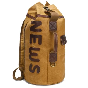 Retro Canvas Cylinder Backpack Multifunctional Men’s Travel Bag 15 Inch Computer Bag Large Capacity Backpack