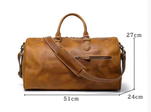 Retro Crazy Horse Leather Travel Duffel Men’s Top Cowhide Shoulder Crossbody Luggage Bag