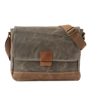 Retro Crossbody Men’s Shoulder Bag Casual Simplicity Satchel Waterproof Waxed Canvas Cowhide Messenger Bag