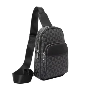 Retro Fashion Men Business Luxury Design Plaid Leather Shoulder Crossbody Bag PU Chest Pack for Male Street Bag