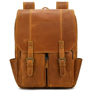 Retro Flip Backpack Men’s Leather Large Capacity Backpack First Layer Cowhide Outdoor Leisure Travel Bag Student Laptop Bag