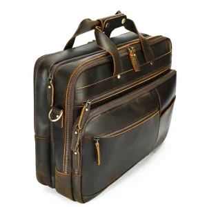Retro Genuine Leather Crazy Horse Men’s Durable Large-Capacity Business Briefcase for Business Travel