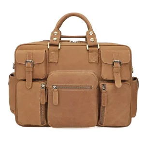 Retro Genuine Leather Men’s Handbag Casual Single Shoulder Crossbody Briefcase Business Large Capacity Waterproof Durable