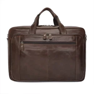 Retro Genuine Leather Men’s Waterproof Soft Bag Oil Wax Large Capacity Business Trip Laptop Briefcase