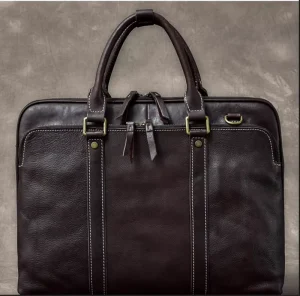 Retro Handcrafted Men’s 15-inch Horizontal Cowhide Laptop Bag High-end Business Leather Briefcase