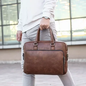 Retro High-Quality Men’s Briefcase PU Leather Men’s Handbag Large Capacity Business Bag Custom-made