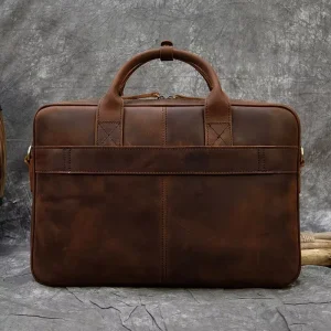 Retro Laptop Briefcase Bag Genuine Leather Handbag Men’s Briefcase Office Business Tote for Document