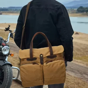 Retro Large Capacity Canvas Messenger Bag for Men Canvas Cross Body Bag with Removable Strap 15 Inch Laptop Briefcase