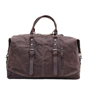 Retro Large capacity Men’s Handheld Travel Bag Waterproof Batik Canvas with Leather Crossbody Luggage Bag Weekender Travel Bag