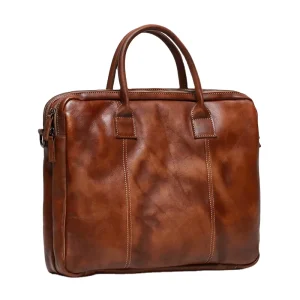 Retro Leather Men’s Handheld Briefcase Fashion Shoulder Crossbody Bag Cowhide Multi-compartment Business Computer Bag