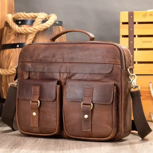 Retro Luxury Genuine Leather Briefcase Men’s Vintage Style Business Office Handbag and Laptop Bags for Work
