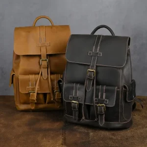 Retro Men’s Crazy Horse Leather Backpack Large Capacity Outdoor Hiking Travel Backpack for Men
