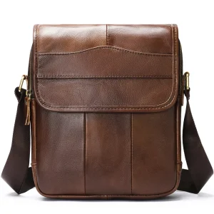 Retro Men’s Shoulder Bag Genuine Leather Messenger Bags Travel Crossbody Pack for Men Working Shopping School Daily Use