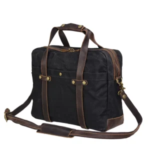Retro Oil Wax Canvas Bag Business Briefcase 15.6 inch Computer Bag Men’s Handheld One Shoulder Crossbody Bag