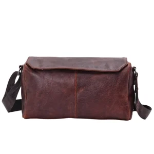 Retro Simple Men’s Shoulder Bag Plant Tanned Cowhide Cylinder Bag Fashion Casual Crossbody Small Bag