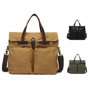 Retro Soft Batik Canvas Men’s Business Briefcase 15.6 Inch Computer Bag Fashion Casual Handbag Shoulder Crossbody Bag