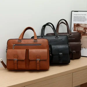 Retro Soft PU Men’s Handbag Simple Large Capacity Computer Shoulder Crossbody Bag Casual Business Handbag
