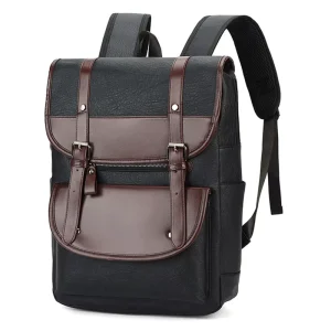 Retro Splicing Computer Bag Men’s Shoulder Large Capacity PU Backpack School Business Computer Travel Backpack