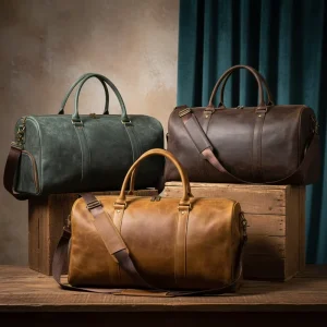 Retro Style Genuine Leather Large Capacity Travel Bag Men’s Sports Gym Duffle with Zipper Closure for Weekend Overnight Luggage