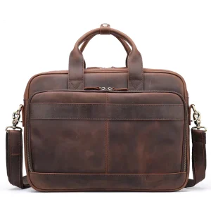 Retro Style Men’s Business Briefcase, Crossbody Leather Shoulder Messenger Bag with Portable Design
