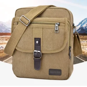 Retro Thick Canvas Men’s Crossbody Bag Durable Wearable Business Work Tool Mini Shoulder Backpack