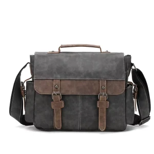 Retro Two tone PU Leather Laptop Bag Men’s Business Briefcase with Shoulder Strap Durable Office Messenger Bag