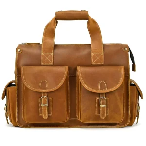 Retro Vintage Genuine Leather Cowhide Men’s Shoulder Cross Body Hand Carried Waterproof Computer Briefcase for Work