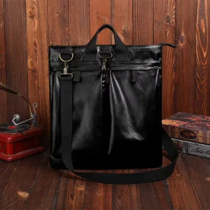 Retro Vintage Large Capacity Men’s Travel Briefcase, PU Leather Laptop Messenger Crossbody Bag, Soft Bag