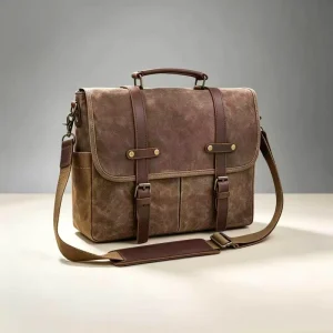 Retro Waterproof Canvas Briefcase Laptop Tablet Bag Multi Pocket Crossbody Business Travel Satchel