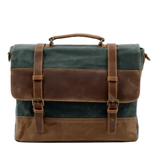 Retro Waxed Canvas Leather Briefcase Style Large Capacity Business Crossbody Bag Stylish Men’s Shoulder Bag