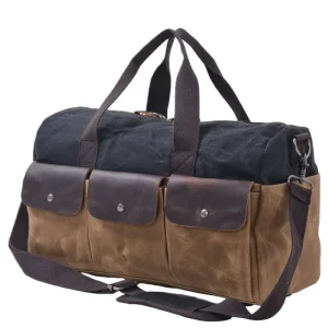 Retro Workwear-Inspired Contrast-Color Canvas Weekender Travel Bag Men’s Handheld Crossbody Short Trip Travel Bag & Gym Bag