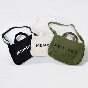 Reusable Blank Cotton Tote Bag Custom Log Canvas Crossbody Men Shoulder Messenger Large Tote Beach Bags with Pockets