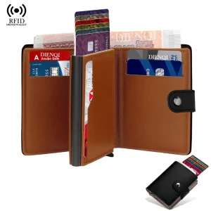 Rfid Wallets Money Clip Money Bags Pop up Metal Case Bifold Credit Card Holder Male Short Purse with Hasp Smart Wallet for Men