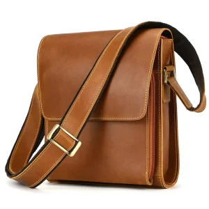 SCHLATUM Custom Logo Retro Crazy Horse Genuine Leather Men Crossbody Single Shoulder Messenger Bag