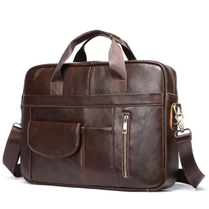 SCHLATUM Men’s Genuine Cowhide Leather Briefcase Vintage Business Office Large Zipper Retro Handbag Quality Crossbody Messenger