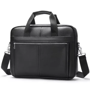 SCHLATUM Quality Genuine Cow Leather Large Briefcase Handmade Retro Crossbody Office Laptop Bag Classic Vintage Zipper