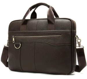SCHLATUM Retro Quality Genuine Leather Men’s Business Soft Bag Casual Style Zipper Closure for Office Documents Briefcase Laptop