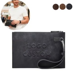 Sac a Main Homme Custom Emboss logo Men’s Leather Clutch Bag Handbag Wallet Card Holder Portefeuille Pochette Homme for Men B02